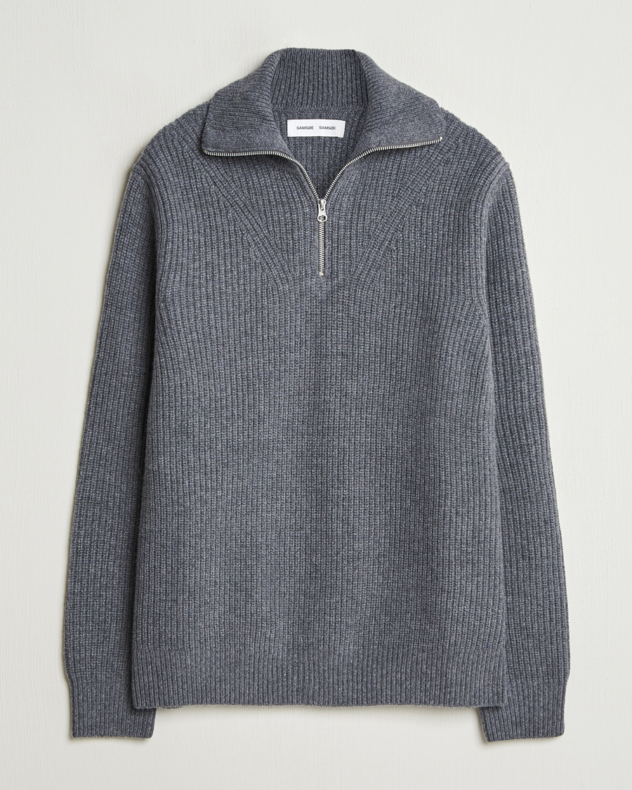 Herr | Tröjor | Samsøe Samsøe | Jacks Merino Rib Knitted Half Zip Charcoal