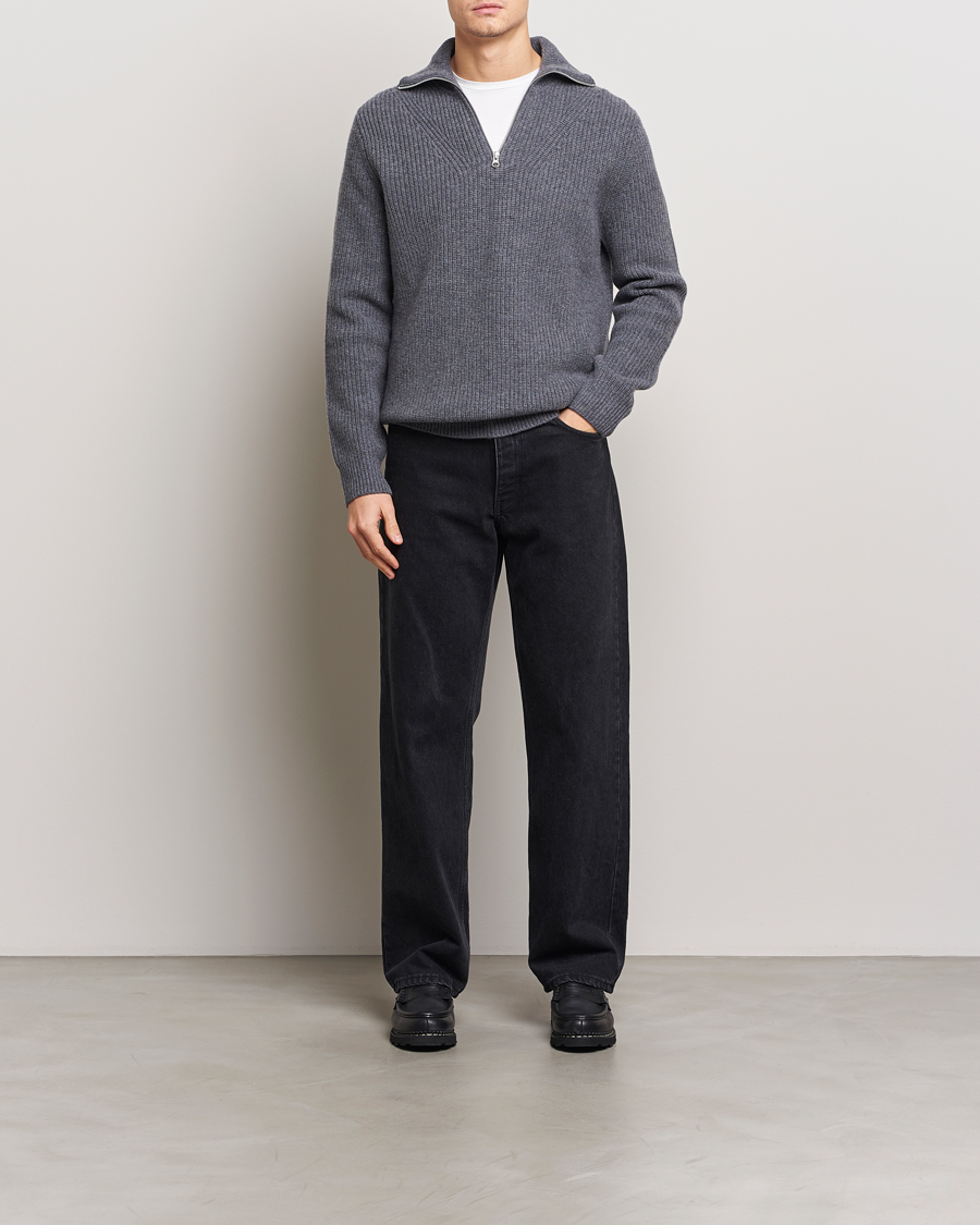 Herr | Tröjor | Samsøe Samsøe | Jacks Merino Rib Knitted Half Zip Charcoal