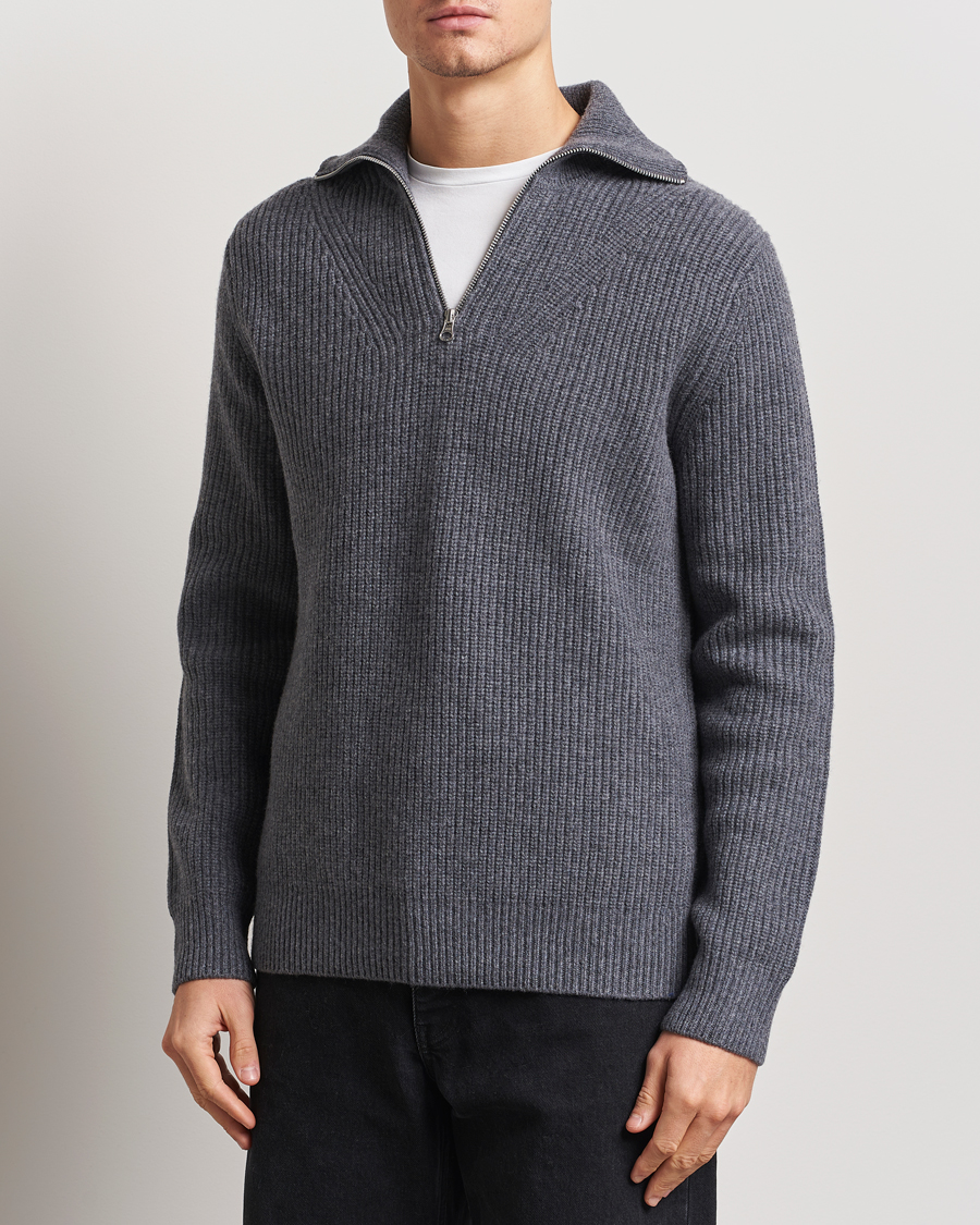 Herr | Tröjor | Samsøe Samsøe | Jacks Merino Rib Knitted Half Zip Charcoal