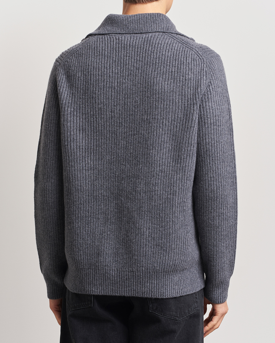 Herr | Tröjor | Samsøe Samsøe | Jacks Merino Rib Knitted Half Zip Charcoal