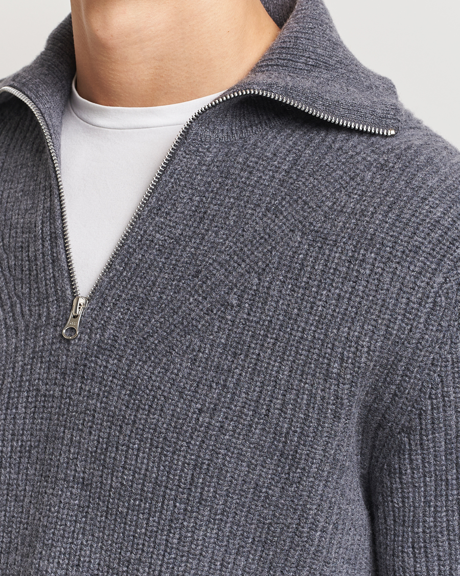 Herr | Tröjor | Samsøe Samsøe | Jacks Merino Rib Knitted Half Zip Charcoal