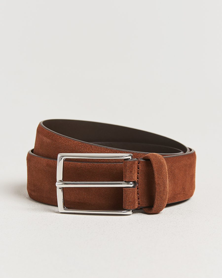 Herr | Bälten | Anderson's | Calf Suede 3,5 cm Belt Tobacco