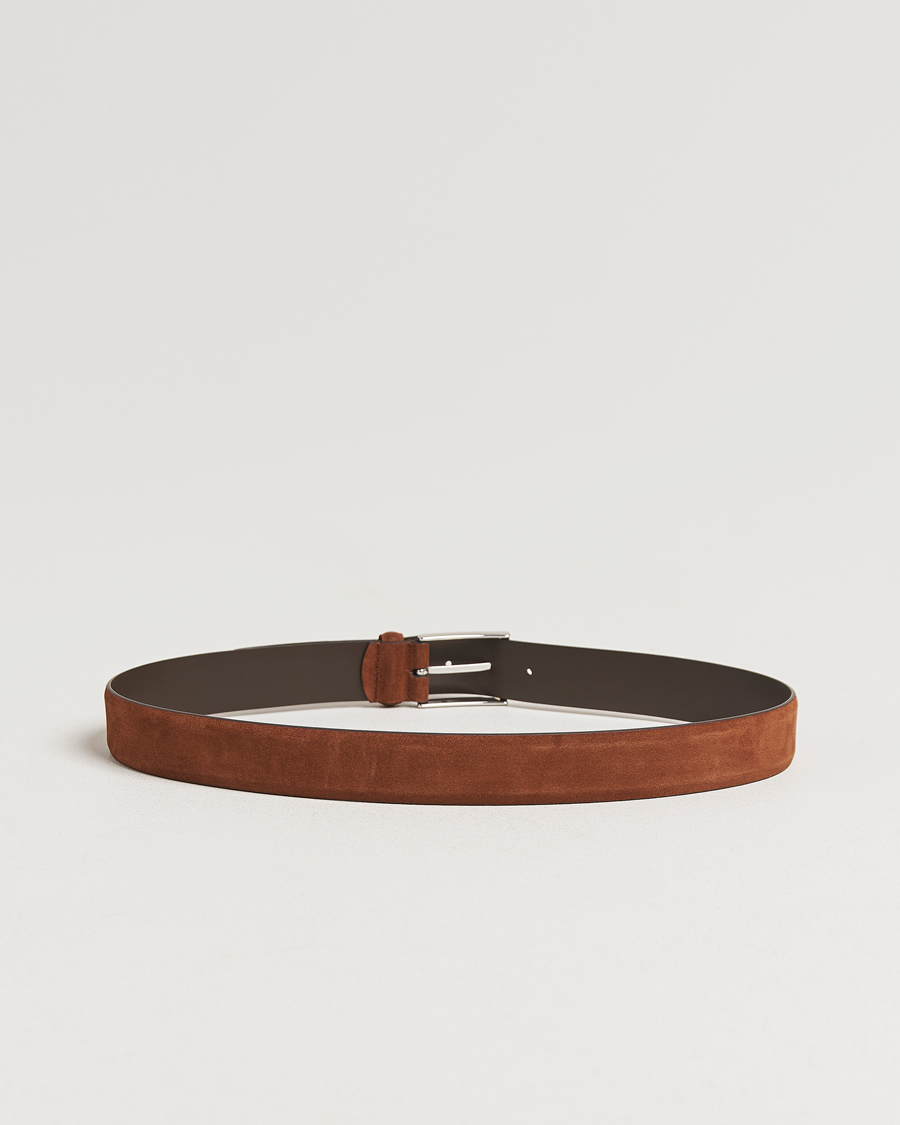 Herr | Bälten | Anderson's | Calf Suede 3,5 cm Belt Tobacco