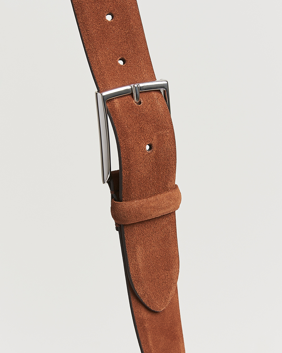 Herr | Bälten | Anderson's | Calf Suede 3,5 cm Belt Tobacco