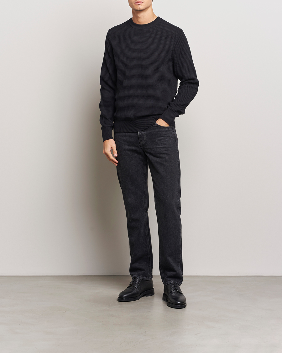 Herr | Tröjor | J.Lindeberg | Oliver Structure Cotton Sweater Black