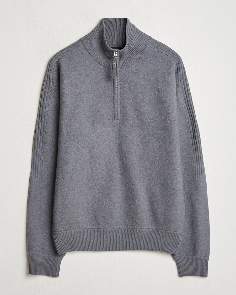 Herr | Tröjor | J.Lindeberg | Bon Boiled Wool Quarter Zip Lava Smoke