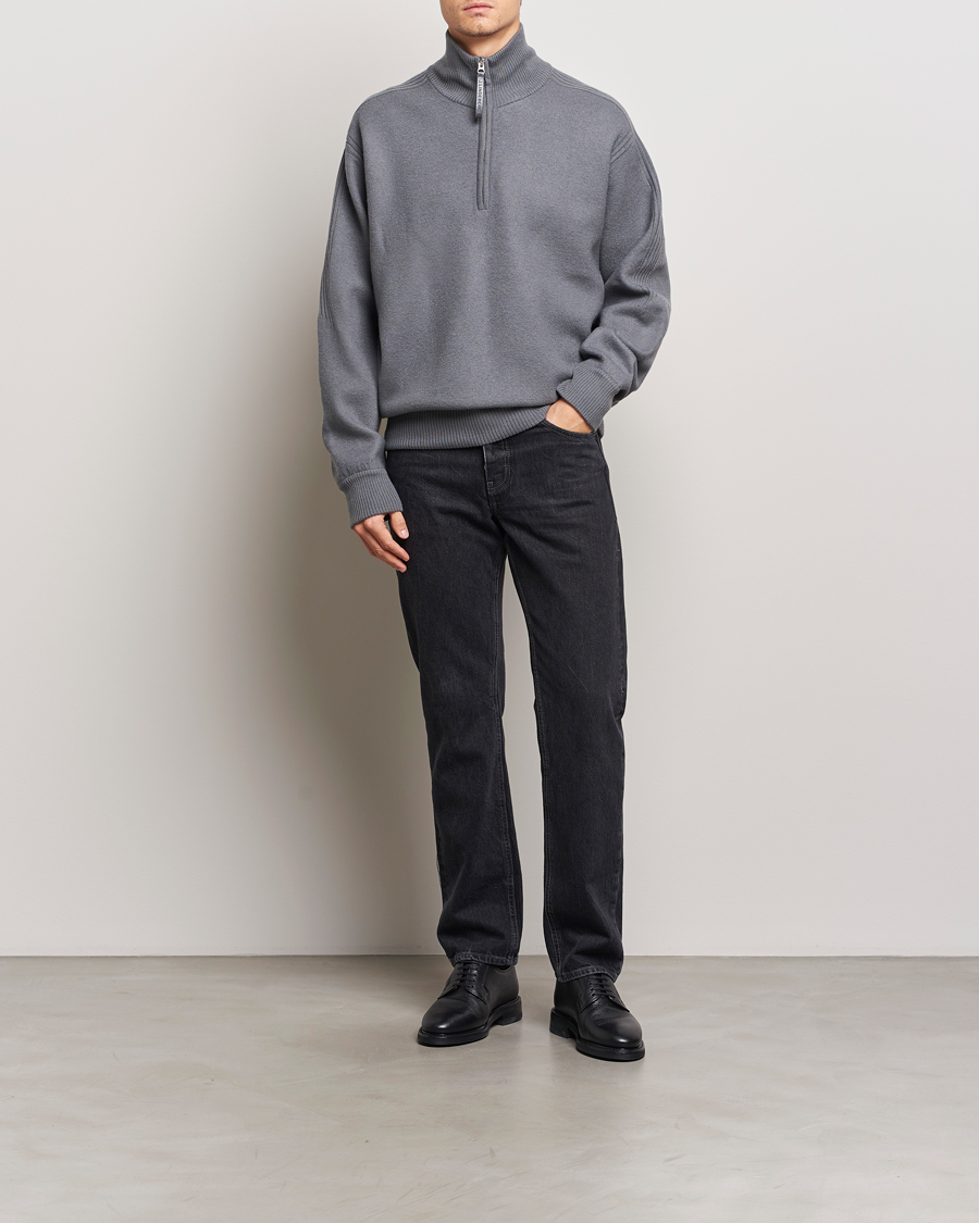 Herr | Tröjor | J.Lindeberg | Bon Boiled Wool Quarter Zip Lava Smoke