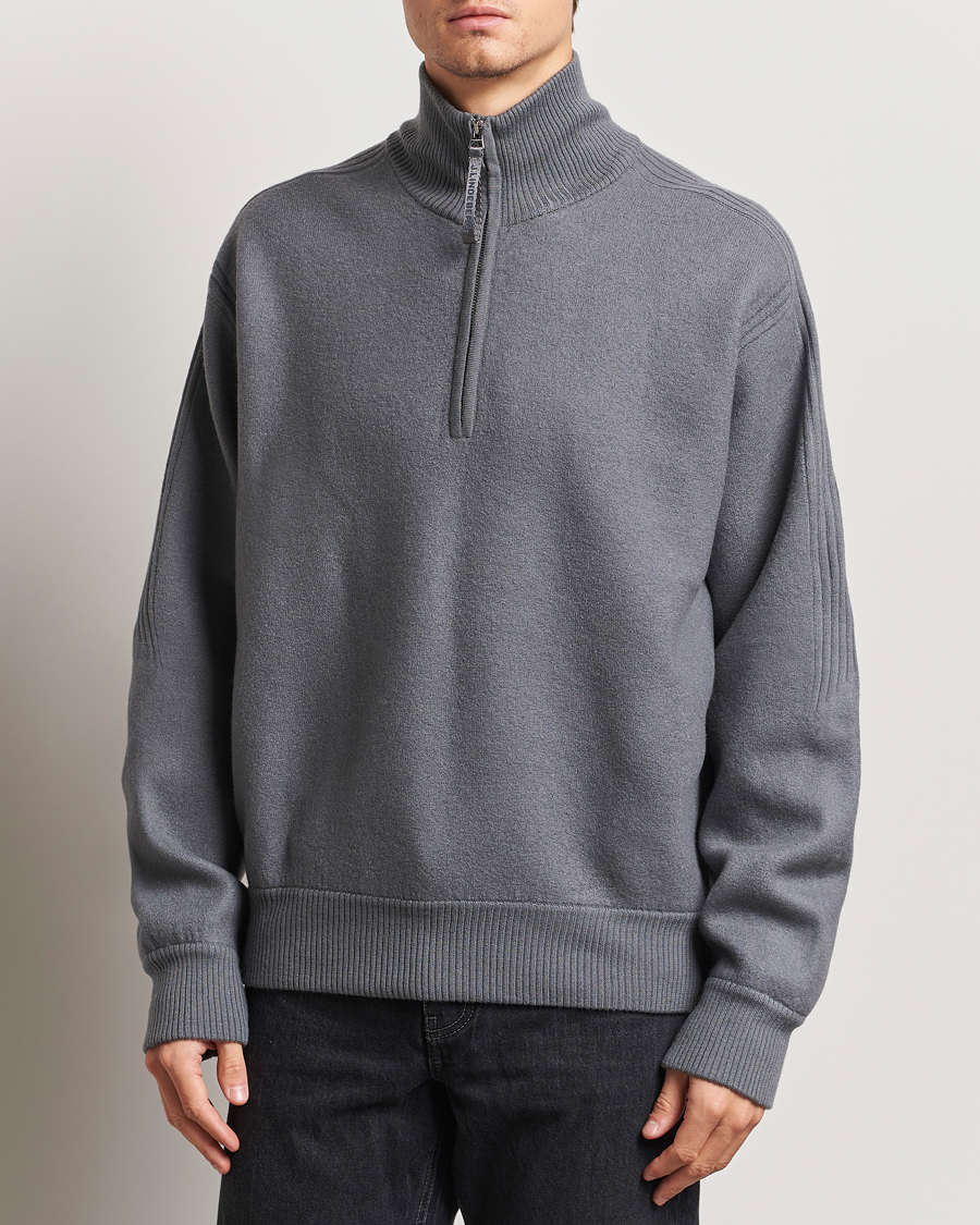 Herr | Tröjor | J.Lindeberg | Bon Boiled Wool Quarter Zip Lava Smoke