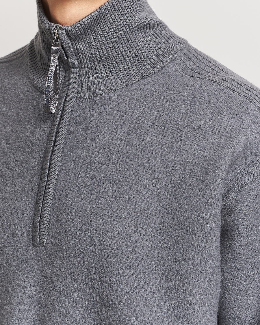 Herr | Tröjor | J.Lindeberg | Bon Boiled Wool Quarter Zip Lava Smoke