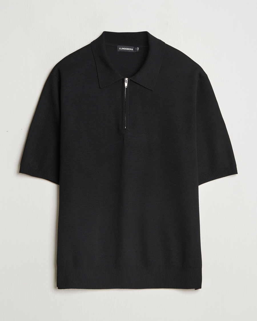 Herr | Tröjor | J.Lindeberg | Tyler Quarter Zip Knit Polo Black