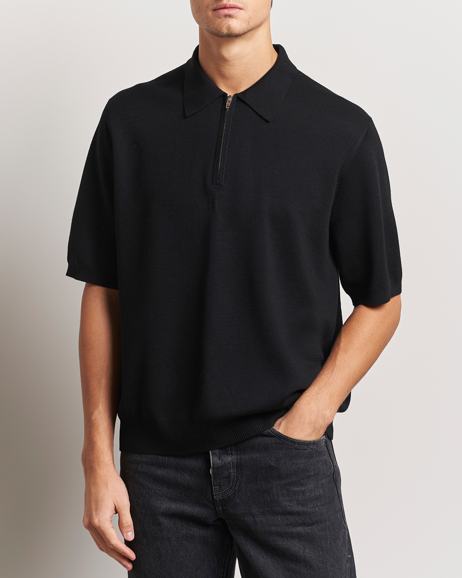Herr | Tröjor | J.Lindeberg | Tyler Quarter Zip Knit Polo Black