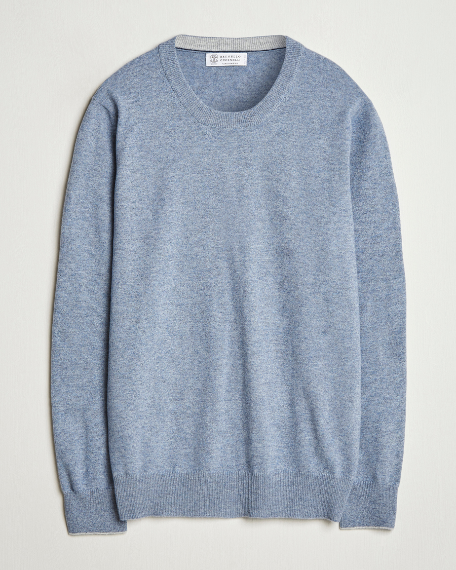 Herr | Tröjor | Brunello Cucinelli | 2 Ply Cashmere Pullover Light Blue Denim