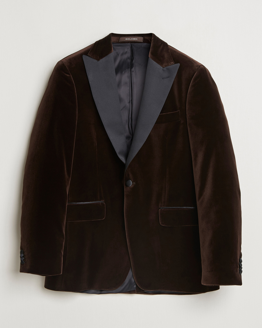 Herr | Kavajer | Oscar Jacobson | Frampton Velvet Tuxedo Blazer Brown