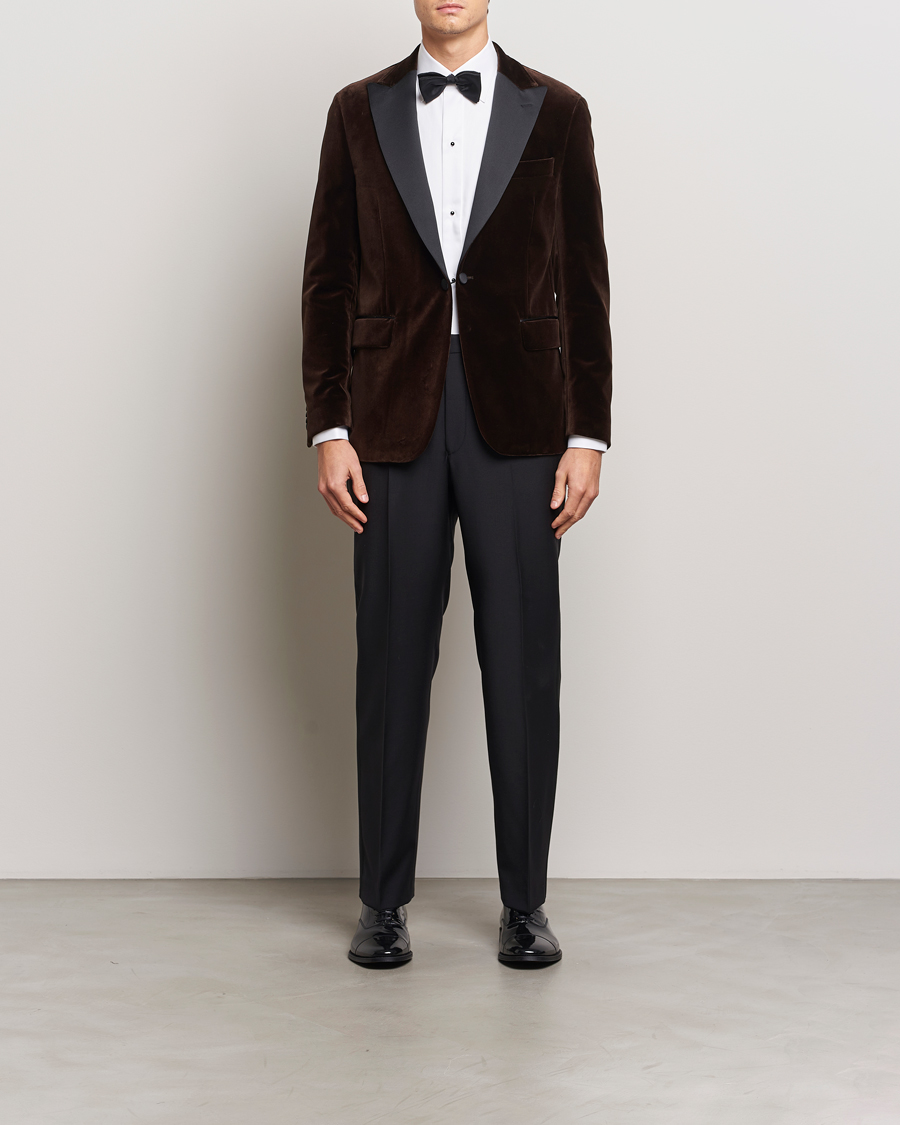 Herr | Kavajer | Oscar Jacobson | Frampton Velvet Tuxedo Blazer Brown