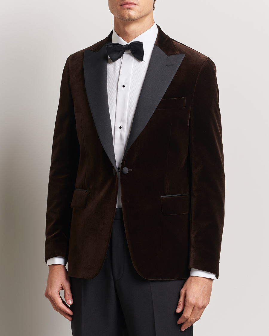 Herr | Kavajer | Oscar Jacobson | Frampton Velvet Tuxedo Blazer Brown