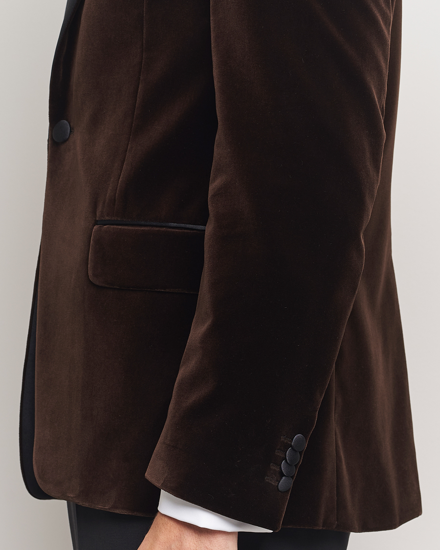Herr | Kavajer | Oscar Jacobson | Frampton Velvet Tuxedo Blazer Brown
