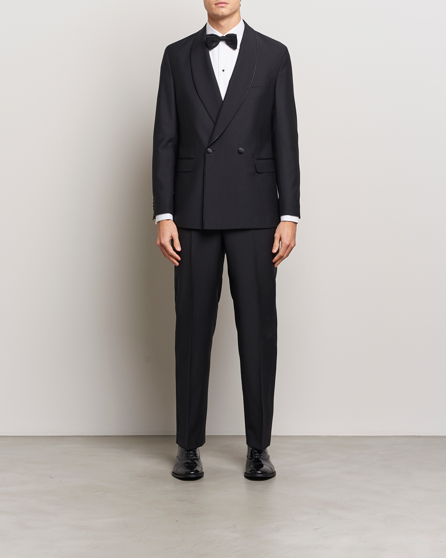 Herr | Kavajer | Oscar Jacobson | Fattore Double Breasted Tuxedo Blazer Black