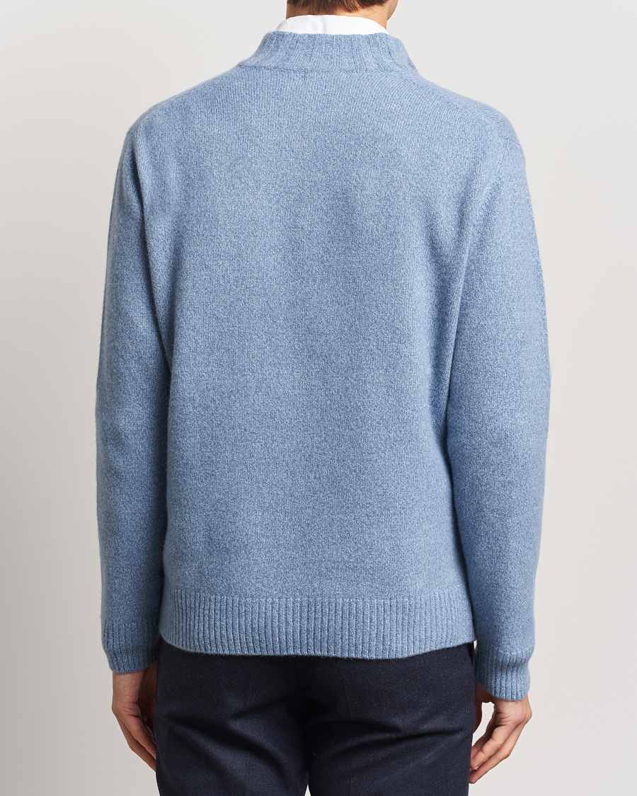 Herr | Tröjor | Oscar Jacobson | Paul Wool/Cashmere Melange Half Zip Light Blue