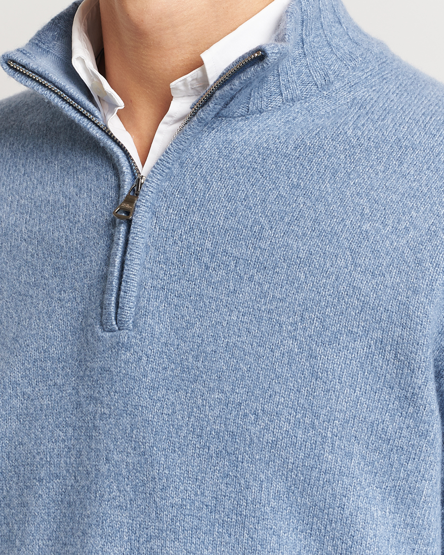 Herr | Tröjor | Oscar Jacobson | Paul Wool/Cashmere Melange Half Zip Light Blue