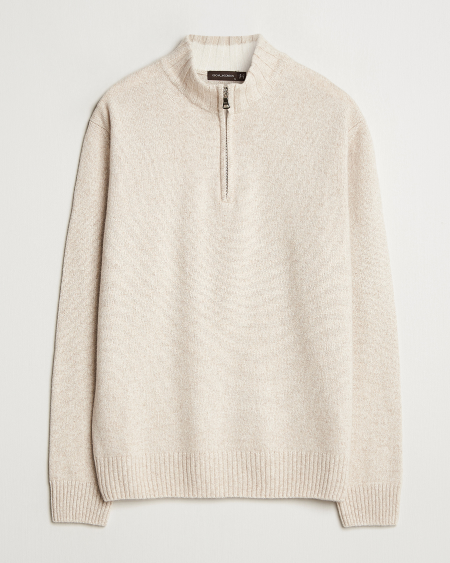 Herr | Tröjor | Oscar Jacobson | Paul Wool/Cashmere Melange Half Zip Beige