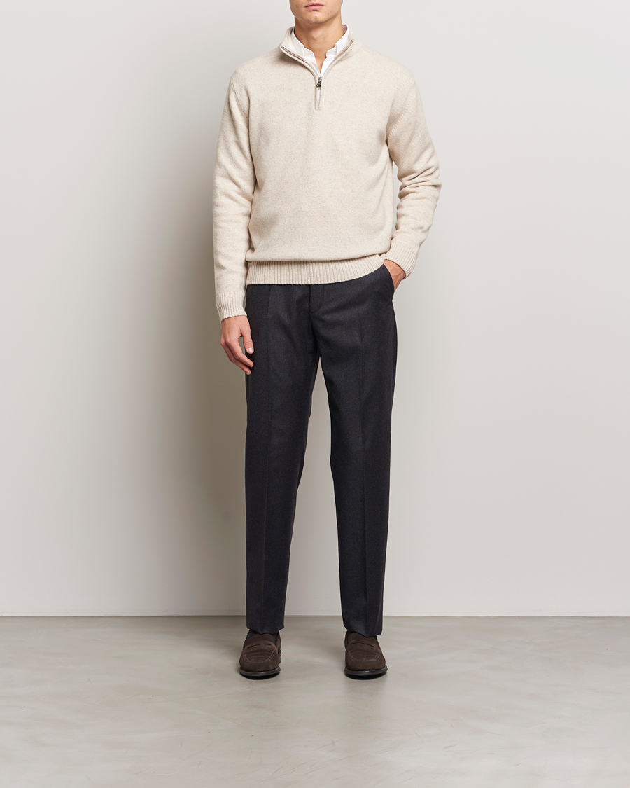 Herr | Tröjor | Oscar Jacobson | Paul Wool/Cashmere Melange Half Zip Beige