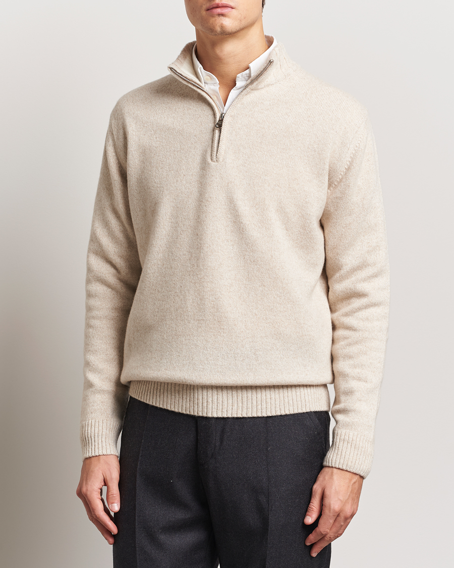 Herr | Tröjor | Oscar Jacobson | Paul Wool/Cashmere Melange Half Zip Beige