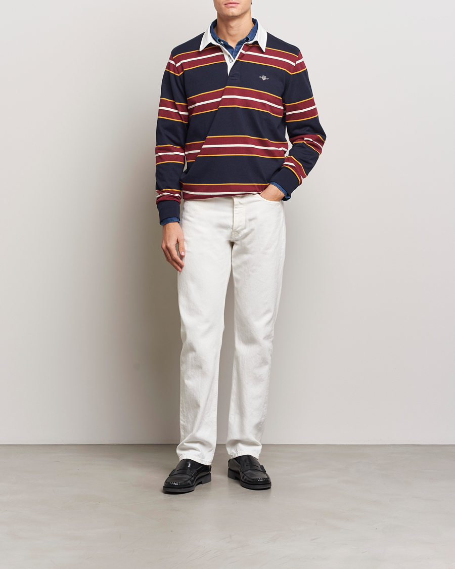 Herr | Tröjor | GANT | Yarn Dyed Striped Heavy Rugger Evening Blue