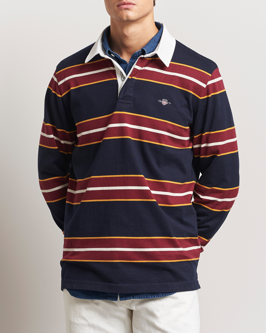 Herr | Tröjor | GANT | Yarn Dyed Striped Heavy Rugger Evening Blue
