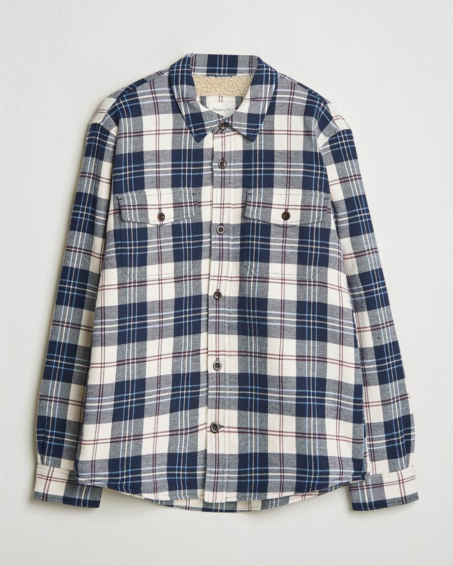 Herr | Skjortor | GANT | Flannel Lined Checked Overshirt Evening Blue