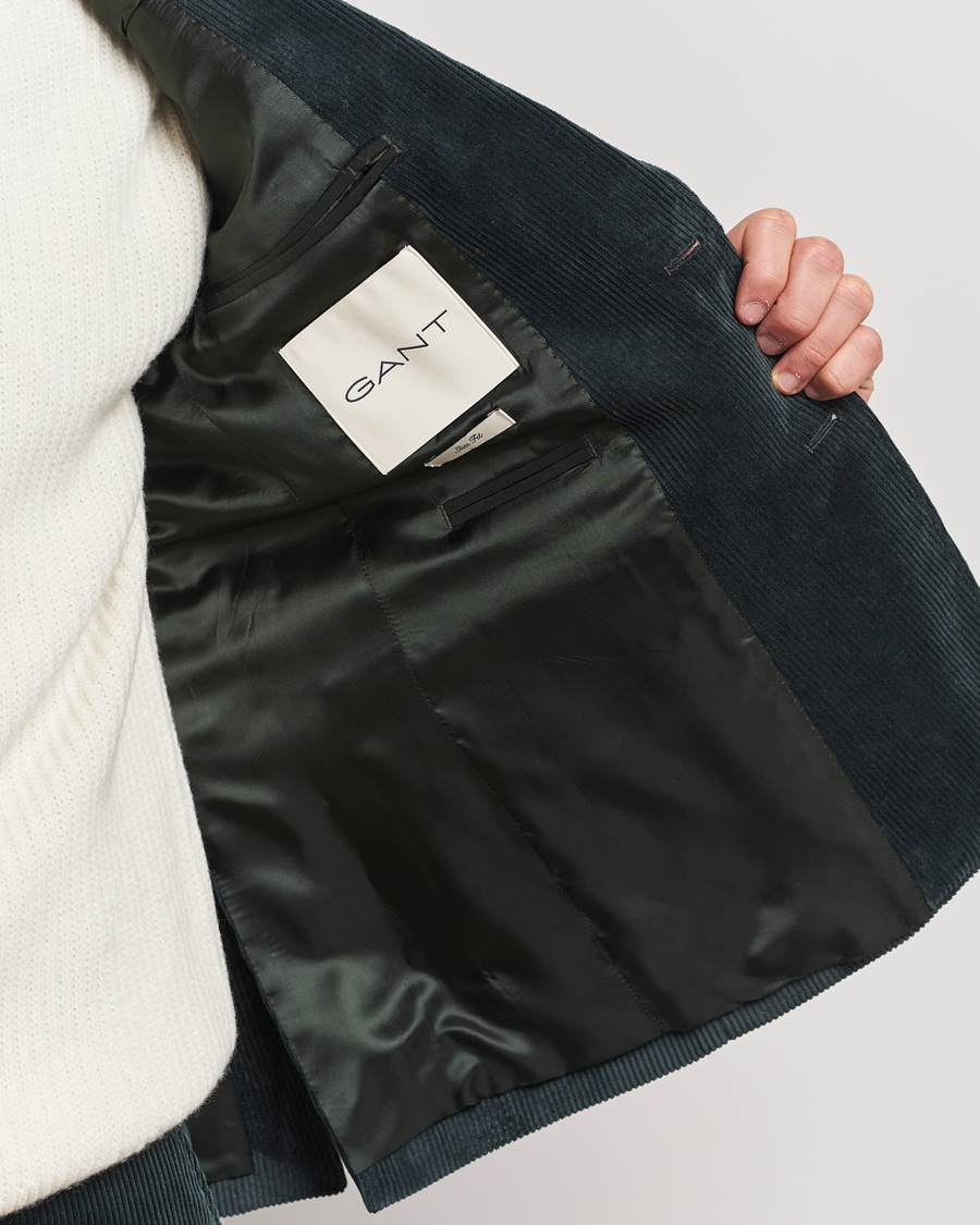 Herr | Kavajer | Gant | Slim Corduroy Suit Jacket Tartan Green