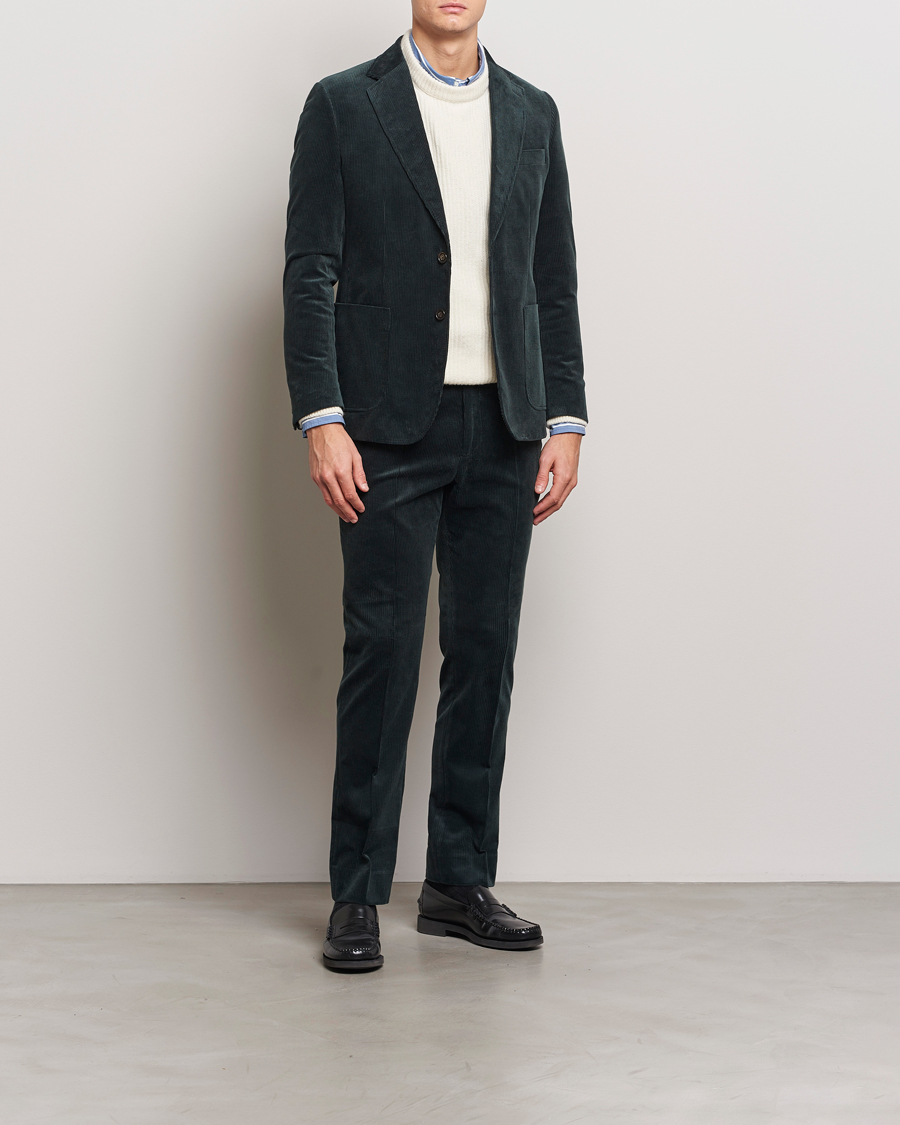 Herr | Byxor | Gant | Slim Corduroy Suit Trousers Tartan Green