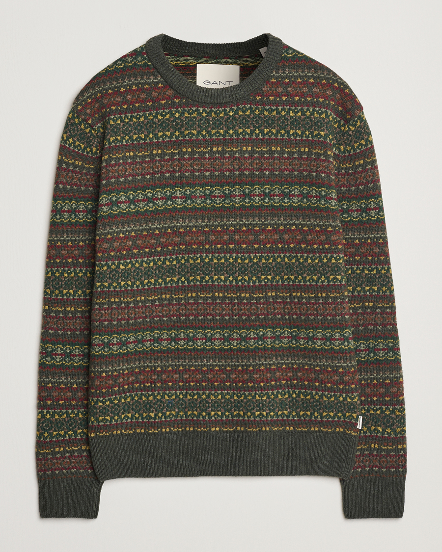 Herr | Tröjor | GANT | Wool Fairisle Crew Neck Sweater Deepest Green