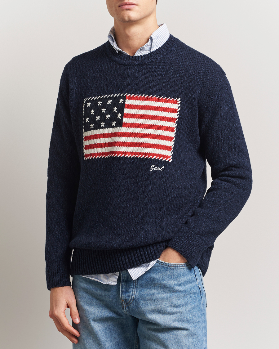 Herr | Tröjor | GANT | Knitted Flag Sweater Evening Blue