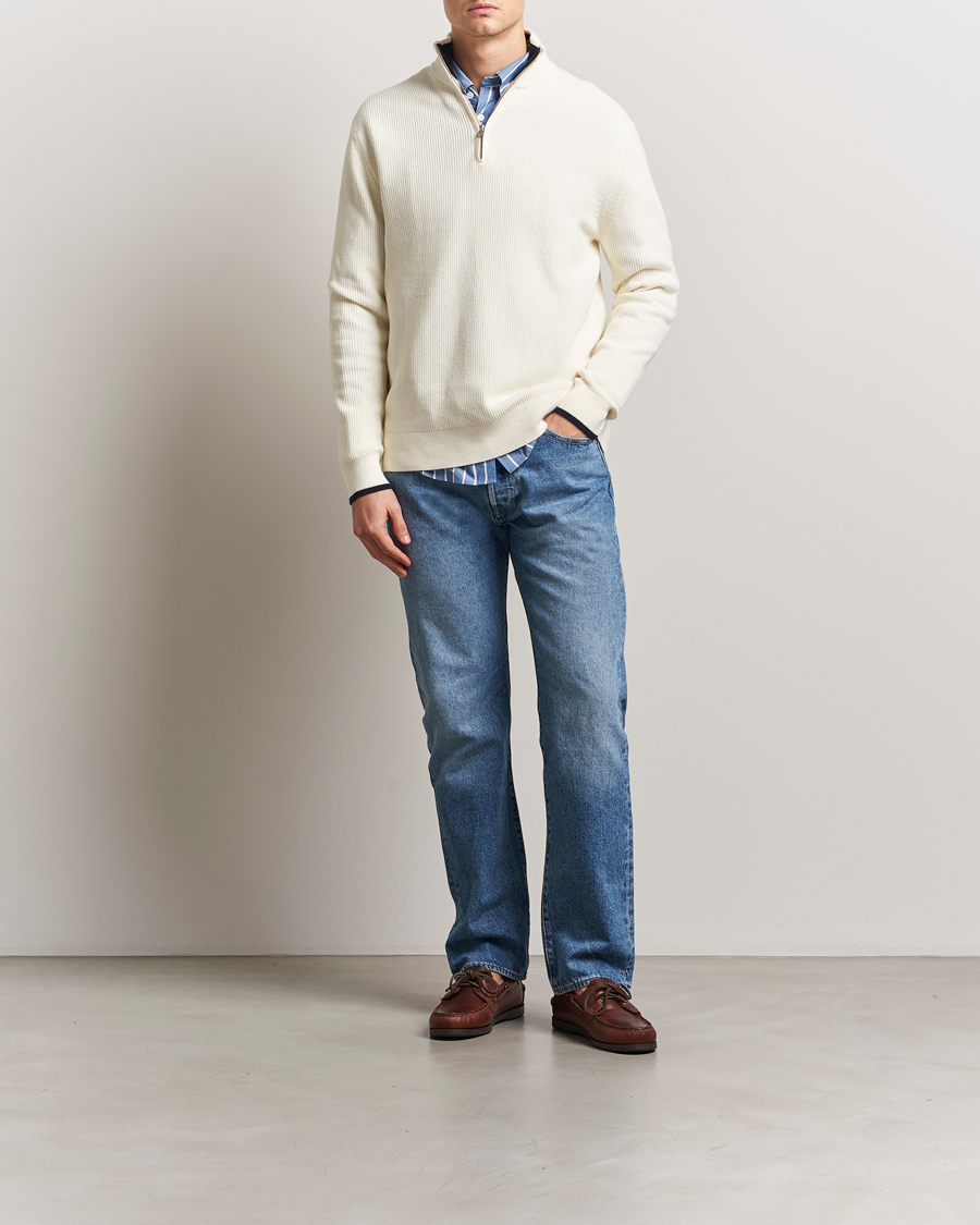 Herr | Tröjor | GANT | Ribbed Cotton Half Zip Cream