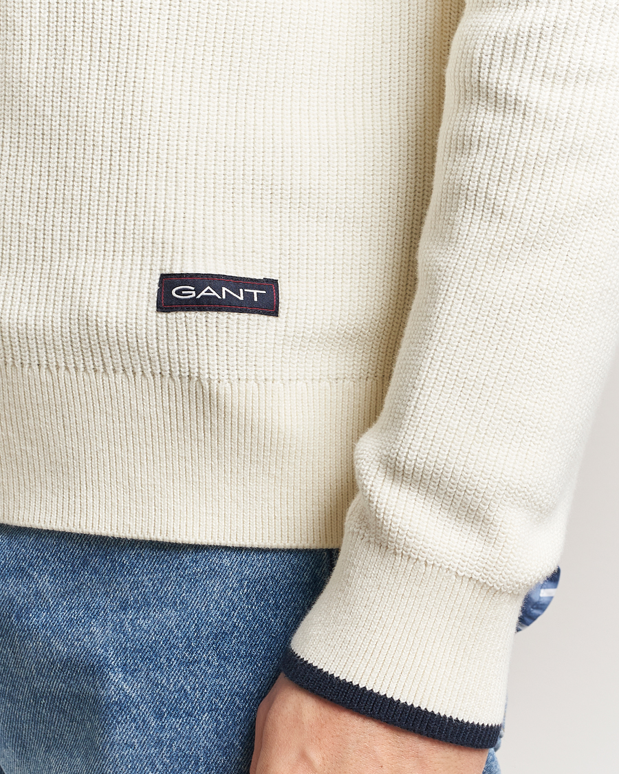 Herr | Tröjor | GANT | Ribbed Cotton Half Zip Cream