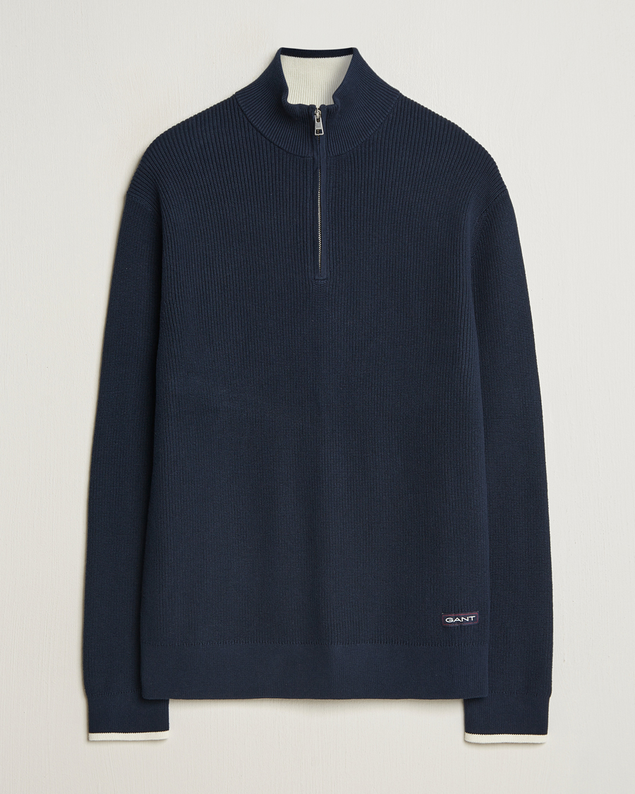 Herr | Tröjor | GANT | Ribbed Cotton Half Zip Evening Blue