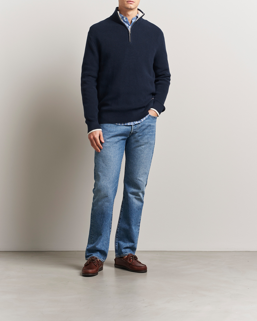 Herr | Tröjor | GANT | Ribbed Cotton Half Zip Evening Blue