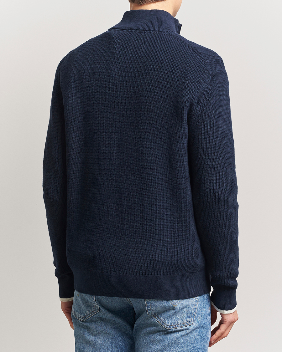 Herr | Tröjor | GANT | Ribbed Cotton Half Zip Evening Blue