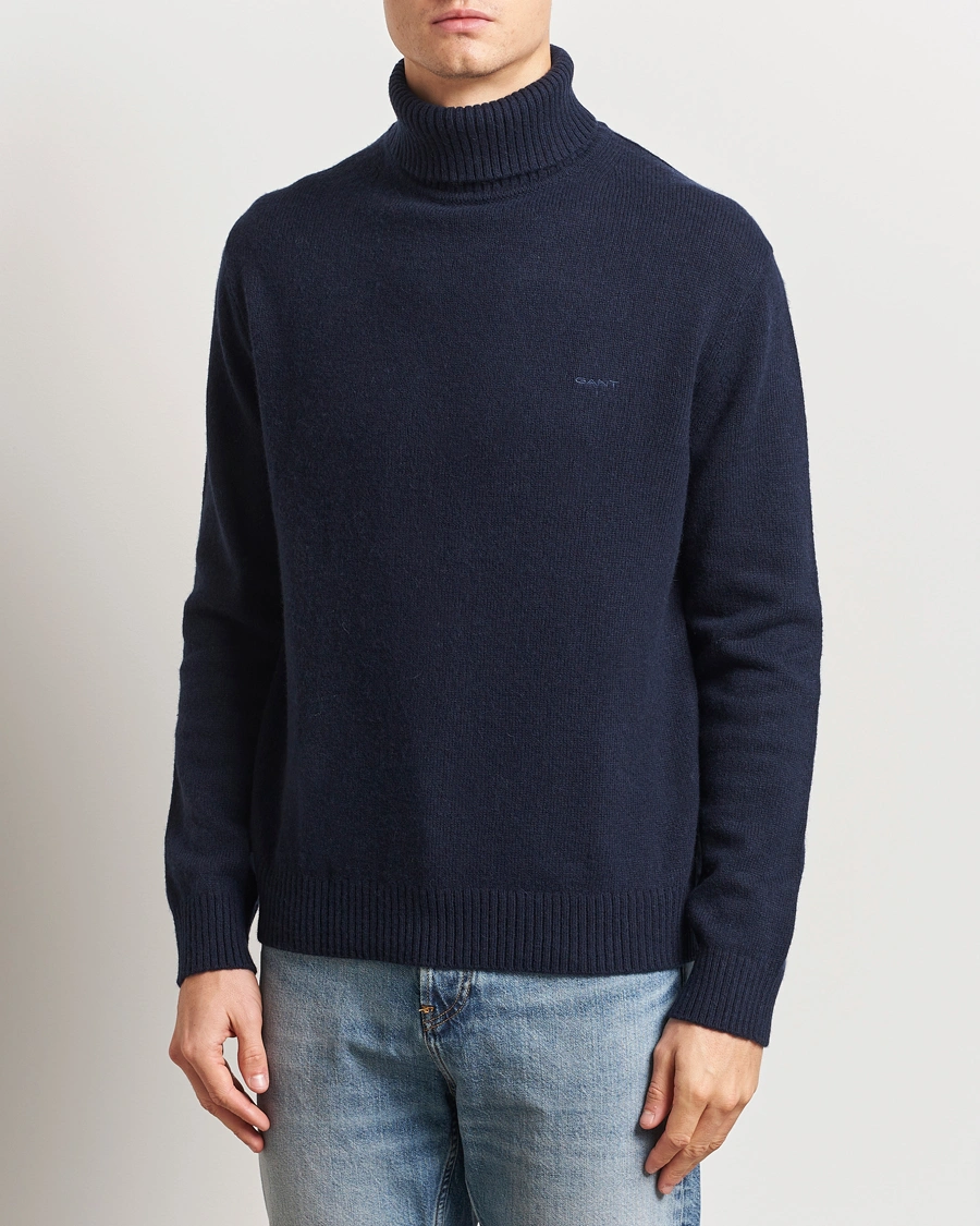 Herr | Tröjor | GANT | Knitted Wool Turtleneck Evening Blue