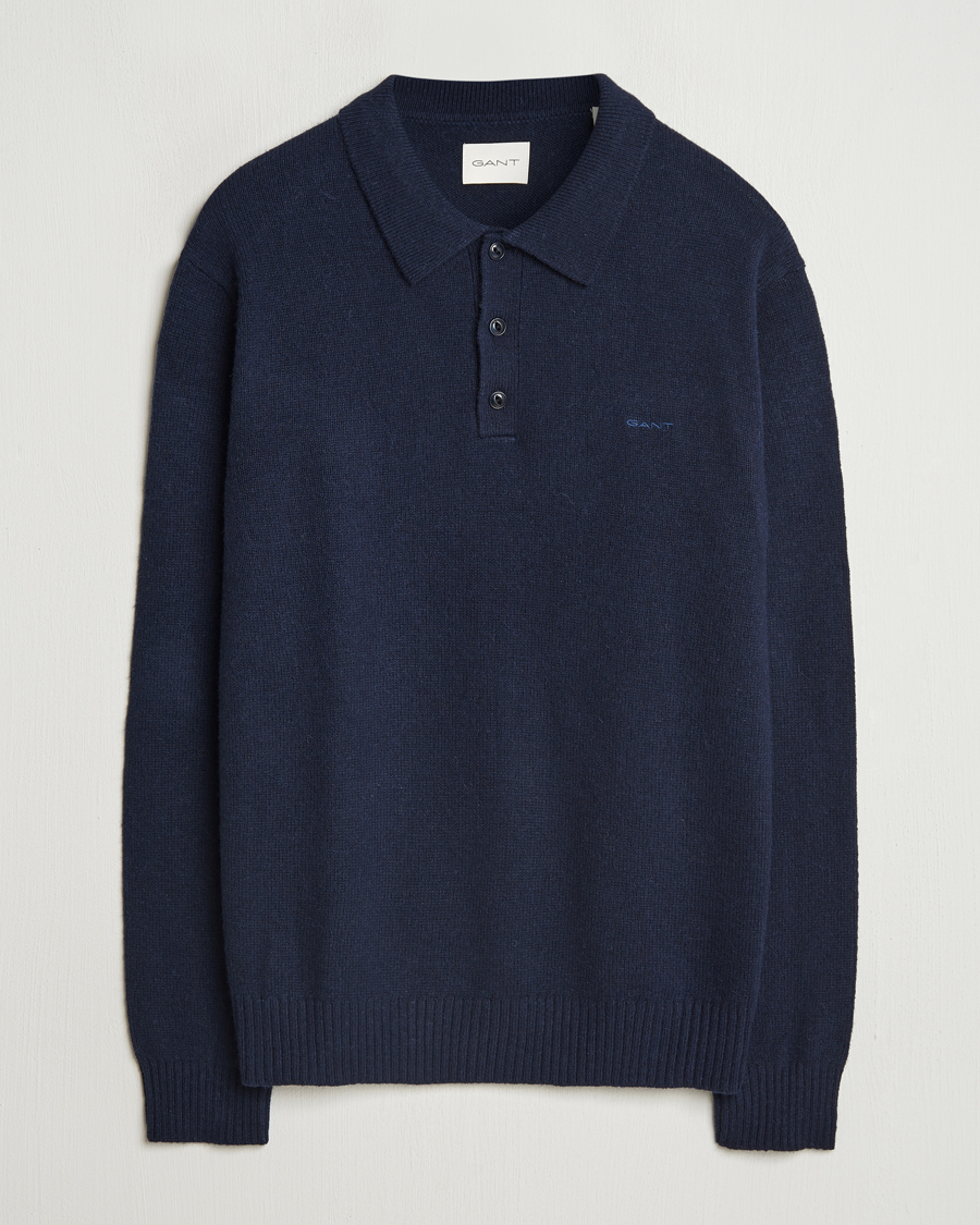Herr | Tröjor | GANT | Knitted Wool Polo Evening Blue