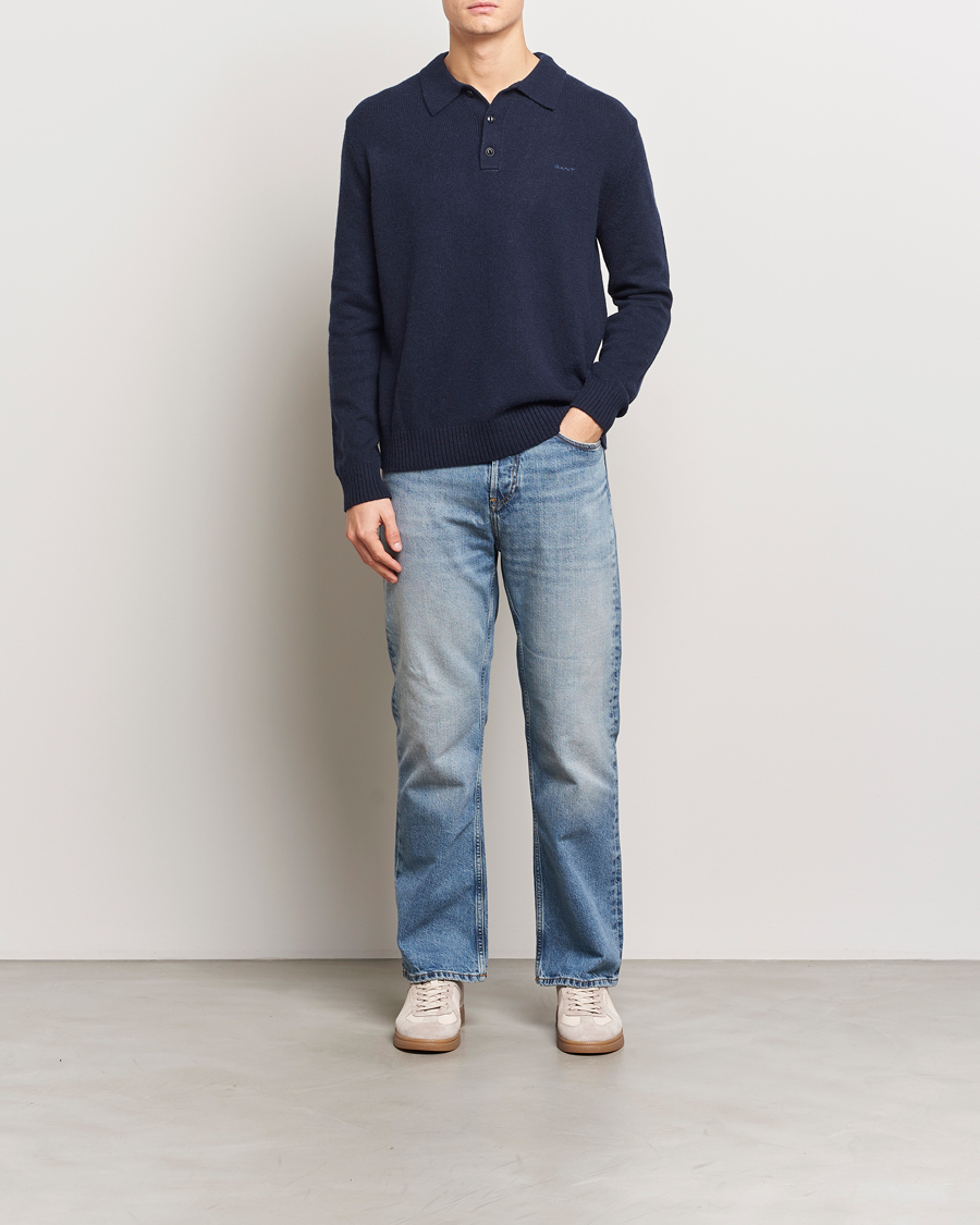 Herr | Tröjor | GANT | Knitted Wool Polo Evening Blue