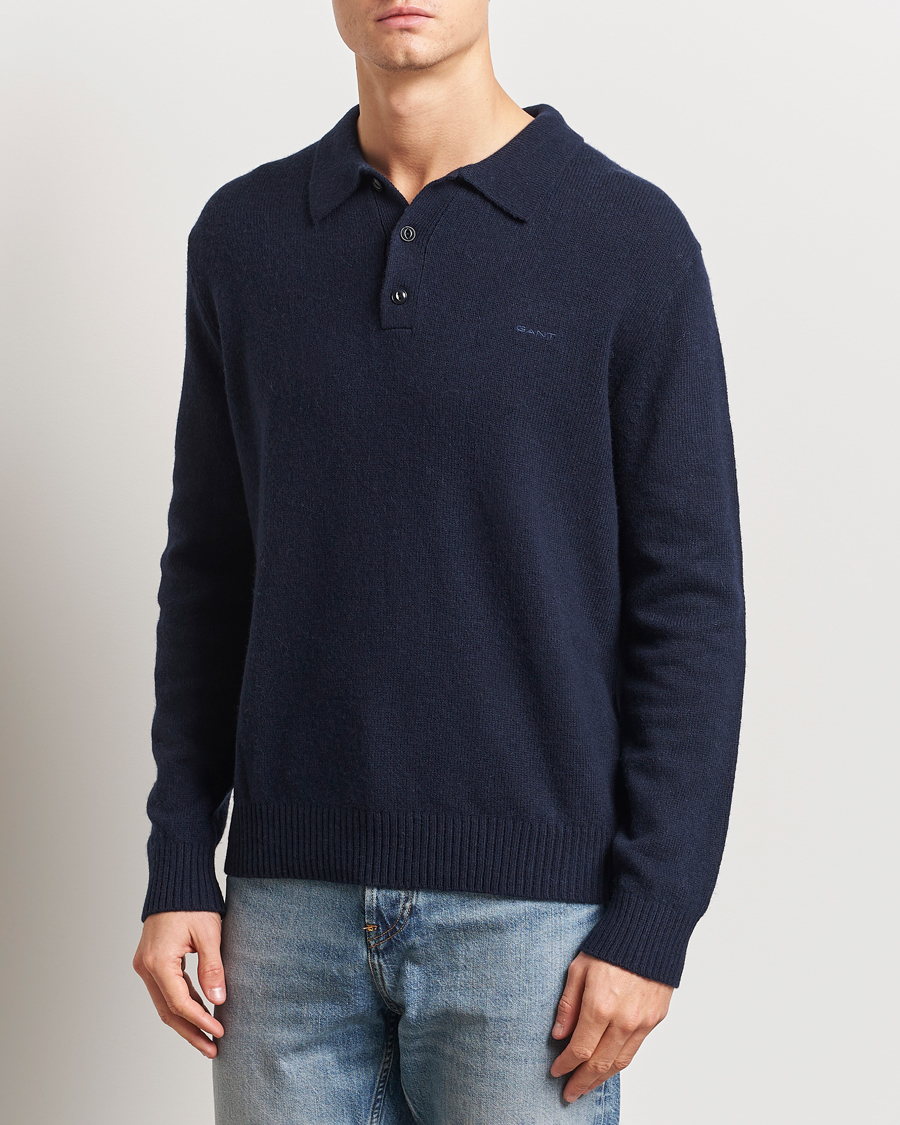 Herr | Tröjor | GANT | Knitted Wool Polo Evening Blue