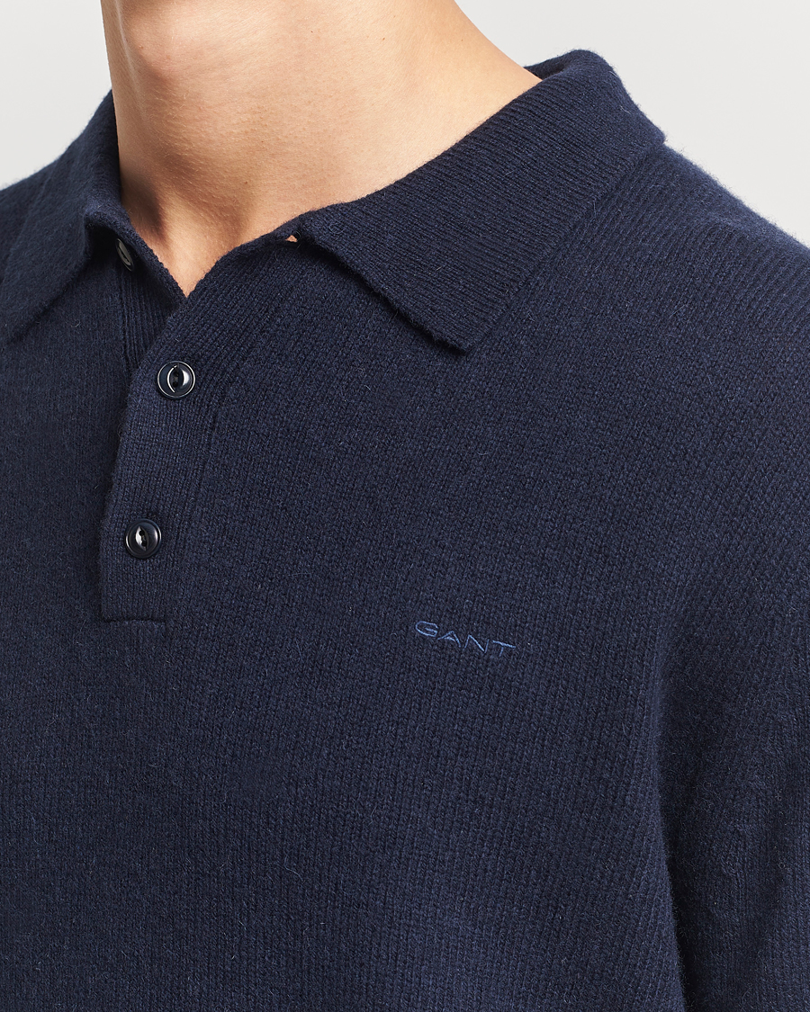 Herr | Tröjor | GANT | Knitted Wool Polo Evening Blue