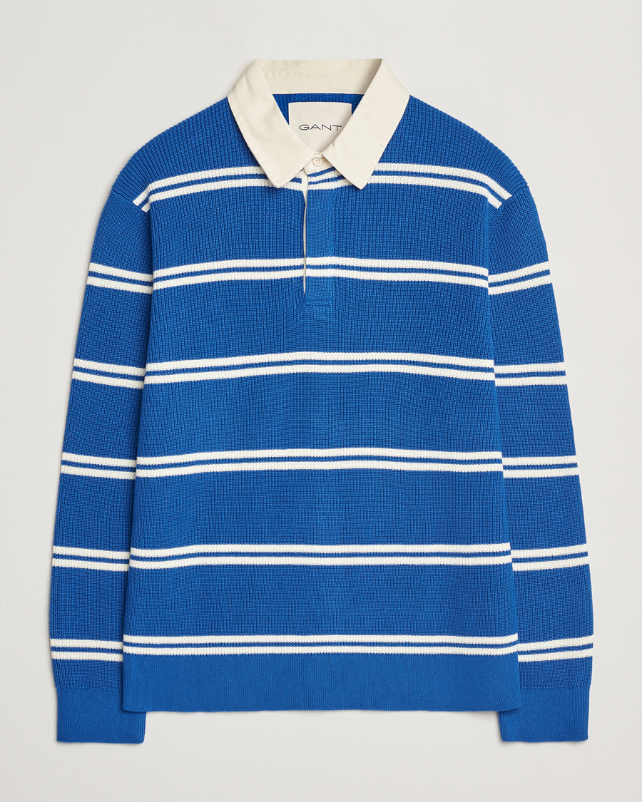 Herr | Tröjor | GANT | Ribbed Cotton Striped Rugger Lapis Blue