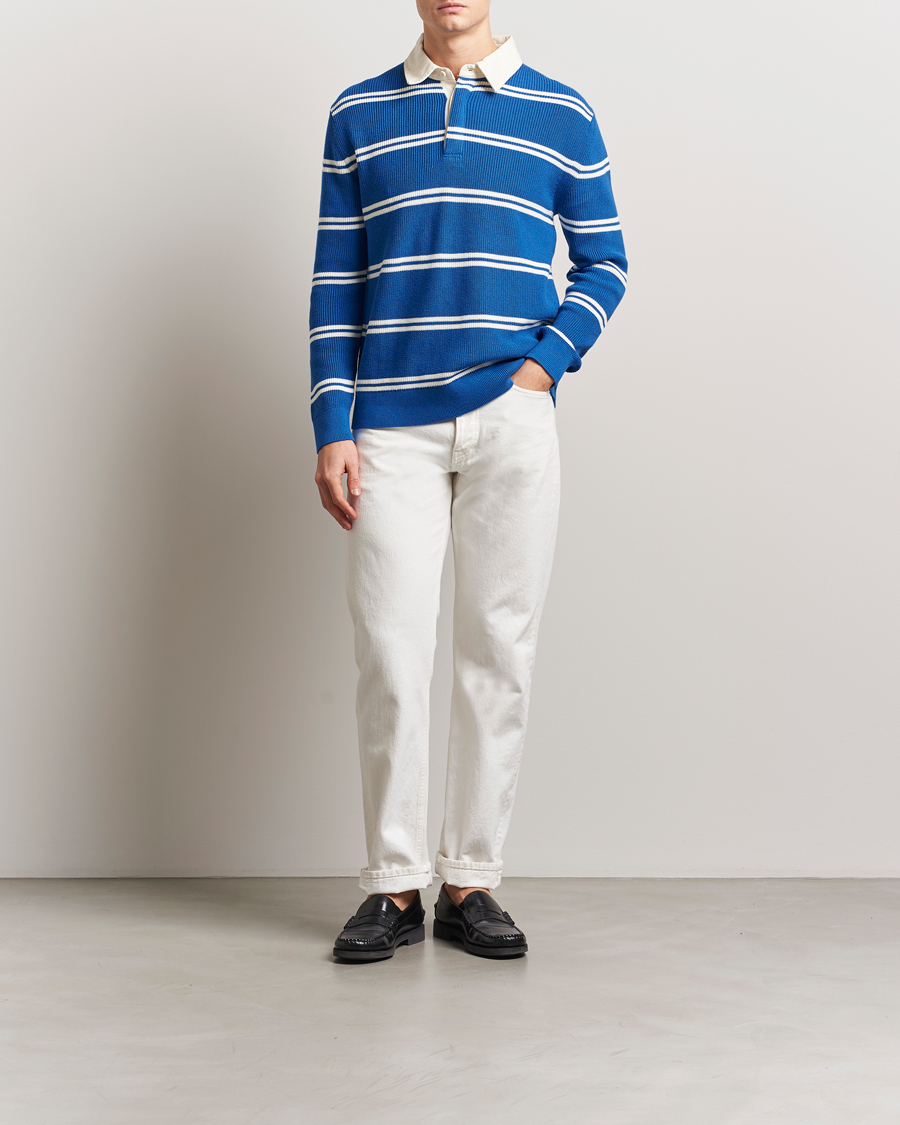 Herr | Tröjor | GANT | Ribbed Cotton Striped Rugger Lapis Blue