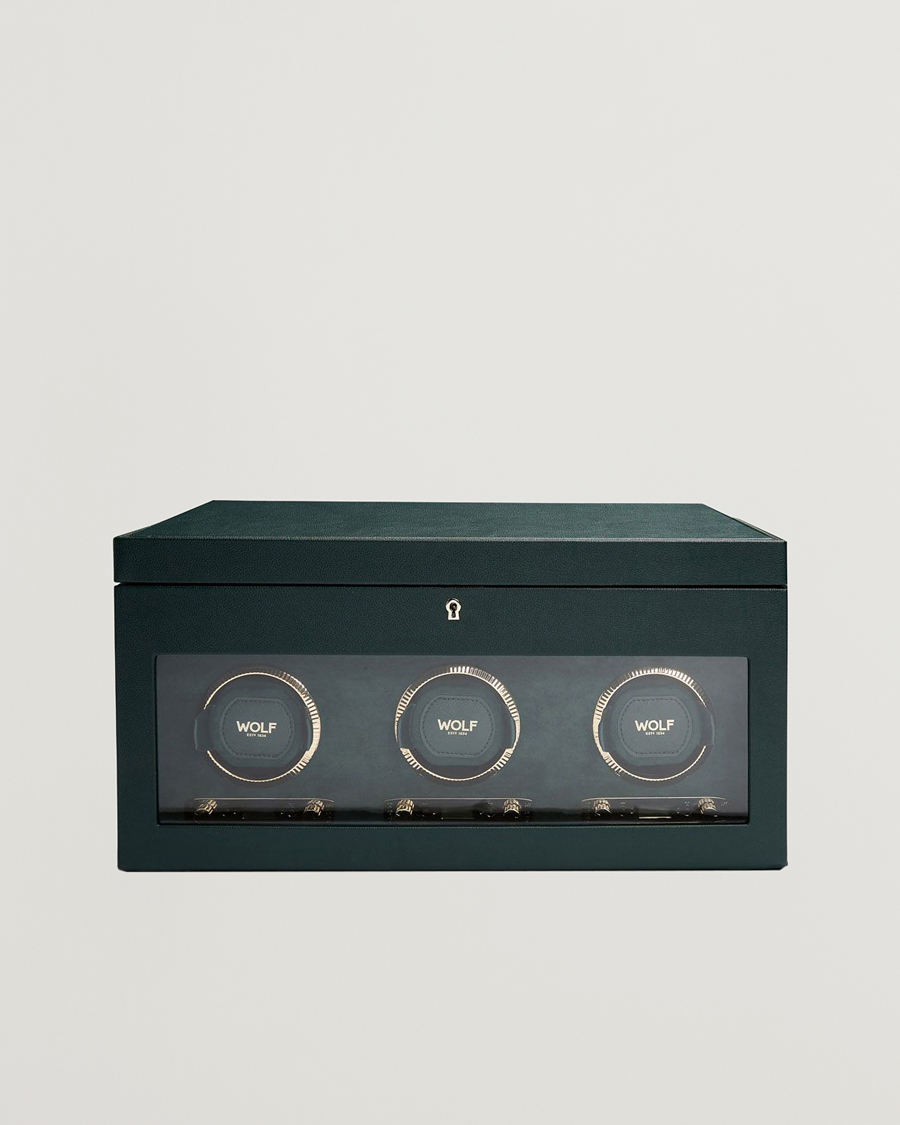 Herr | Klock- & smyckesetuin | WOLF | British Racing Triple Watch Winder With Storage Green
