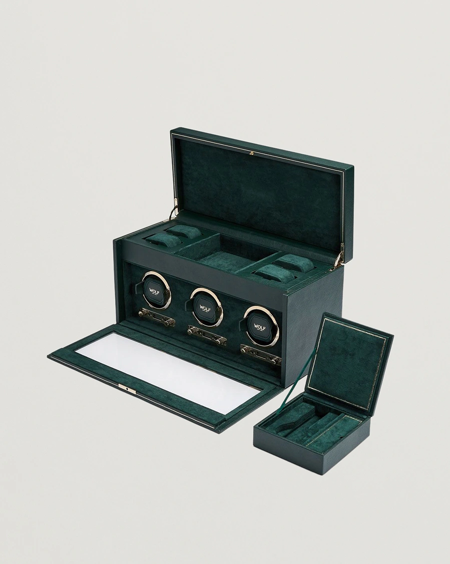 Herr | Klock- & smyckesetuin | WOLF | British Racing Triple Watch Winder With Storage Green
