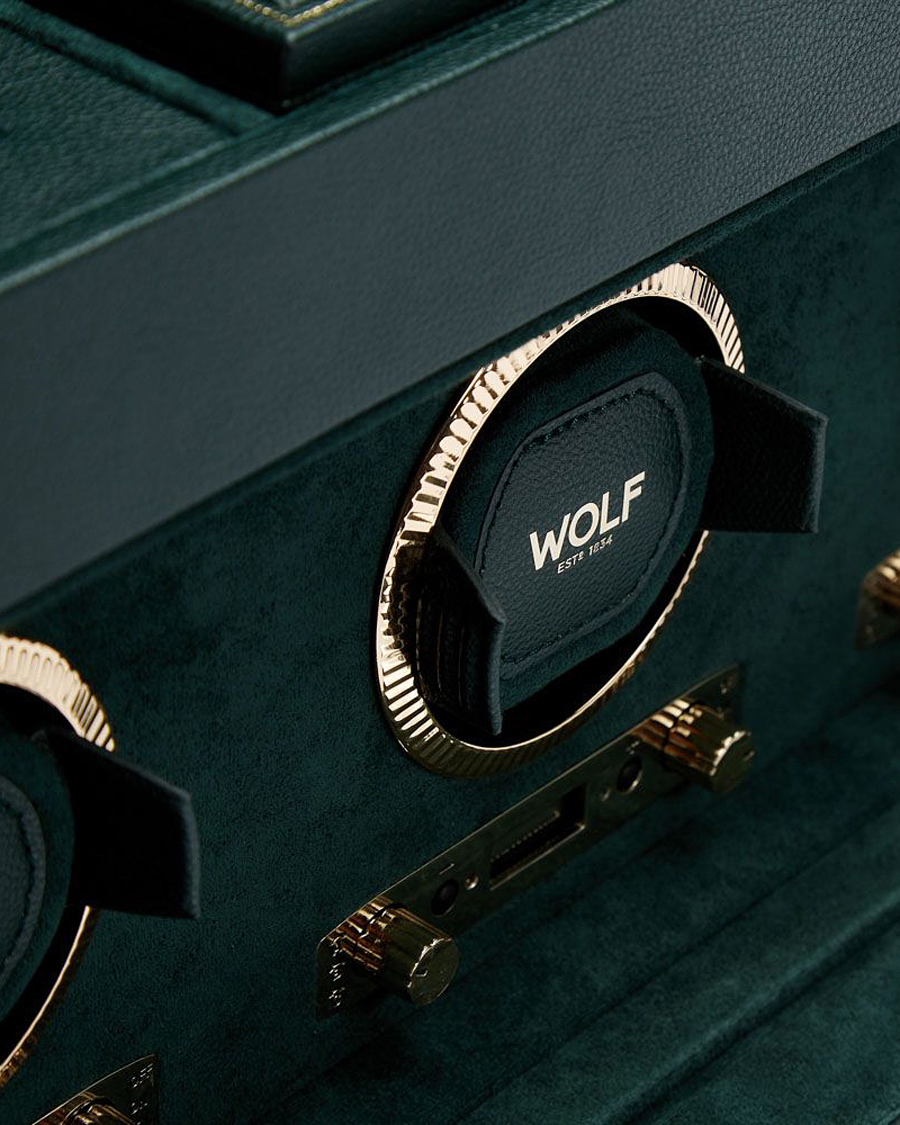 Herr | Klock- & smyckesetuin | WOLF | British Racing Triple Watch Winder With Storage Green