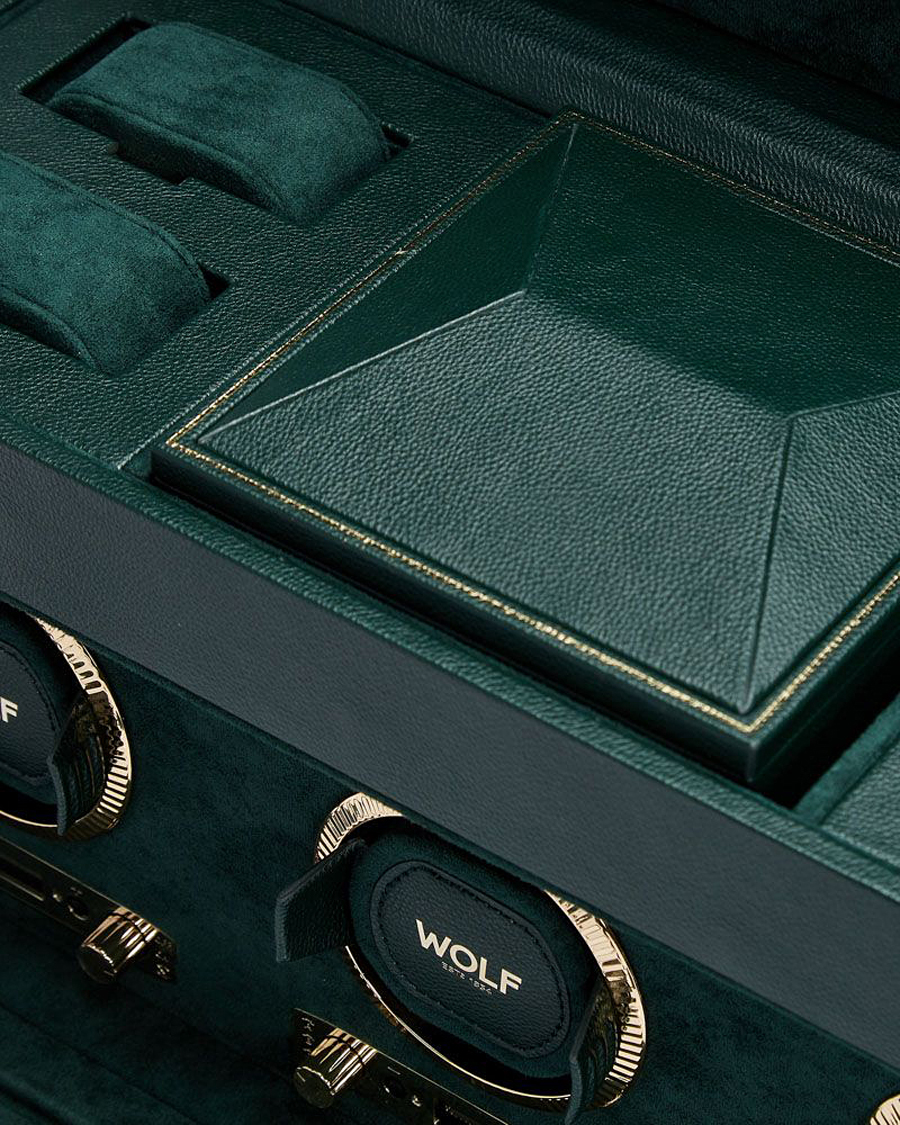 Herr | Klock- & smyckesetuin | WOLF | British Racing Triple Watch Winder With Storage Green