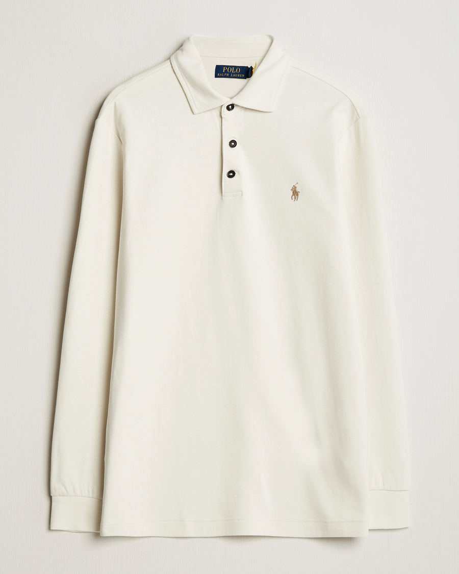Herr | Pikéer | Polo Ralph Lauren | Double Knit Long Sleeve Polo Parchment Cream
